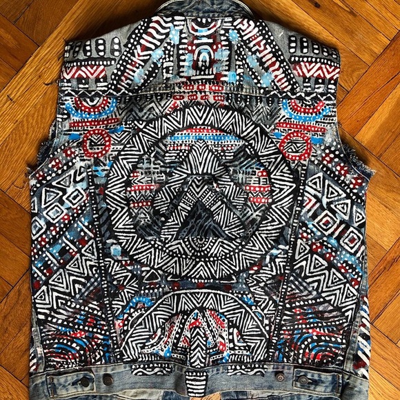 Gap hand painted Denim/Jean Vest M/L - Picture 2 of 2